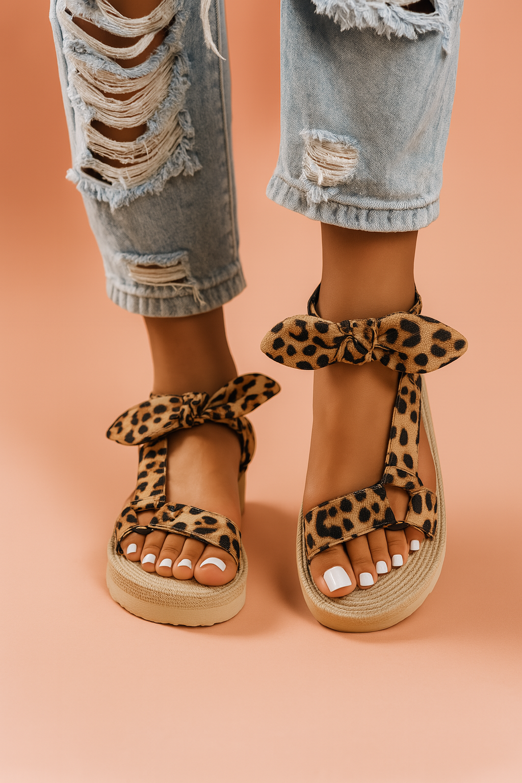 Leopard print sandals with bow detail side view