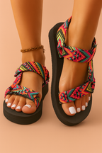 Women's sandals with colourful patterned straps