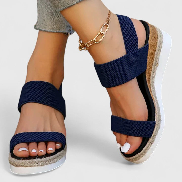 Women's orthopaedic platform sandals in navy – elastic cross strap open toe
