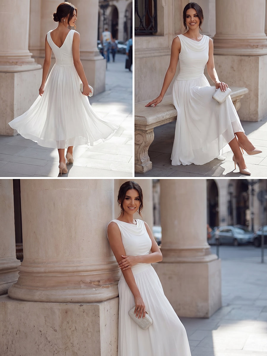 Draped Neck Sleeveless Pleated Midi Dress – Occasion