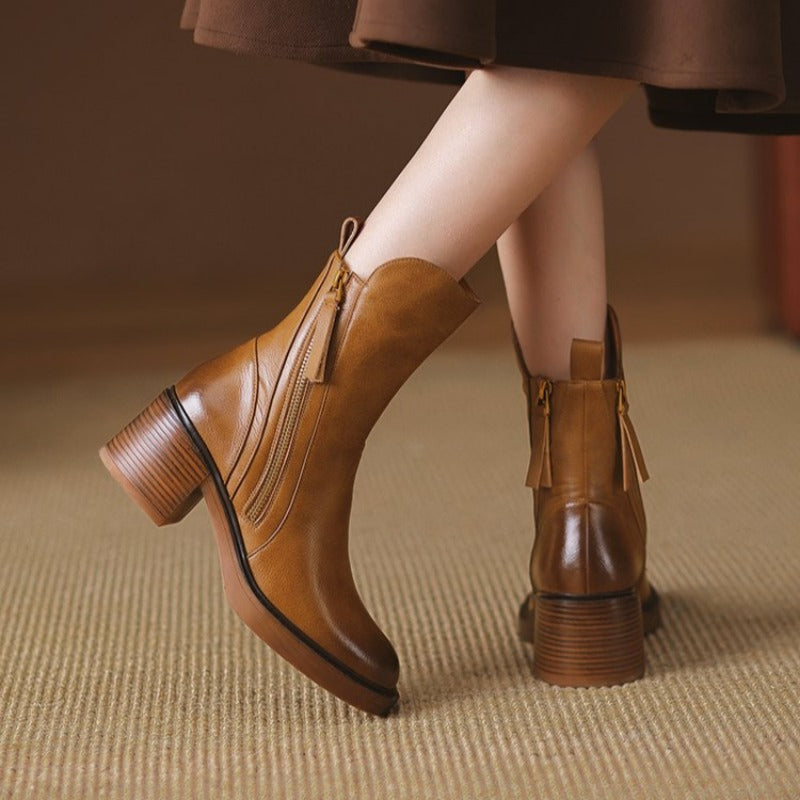 Selene Leather Ankle Boots with High Heel