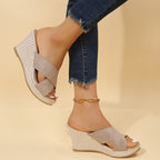 Open toe cross strap wedge sandals for women, side view