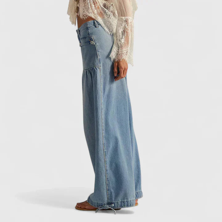Women's wide leg trousers, back view