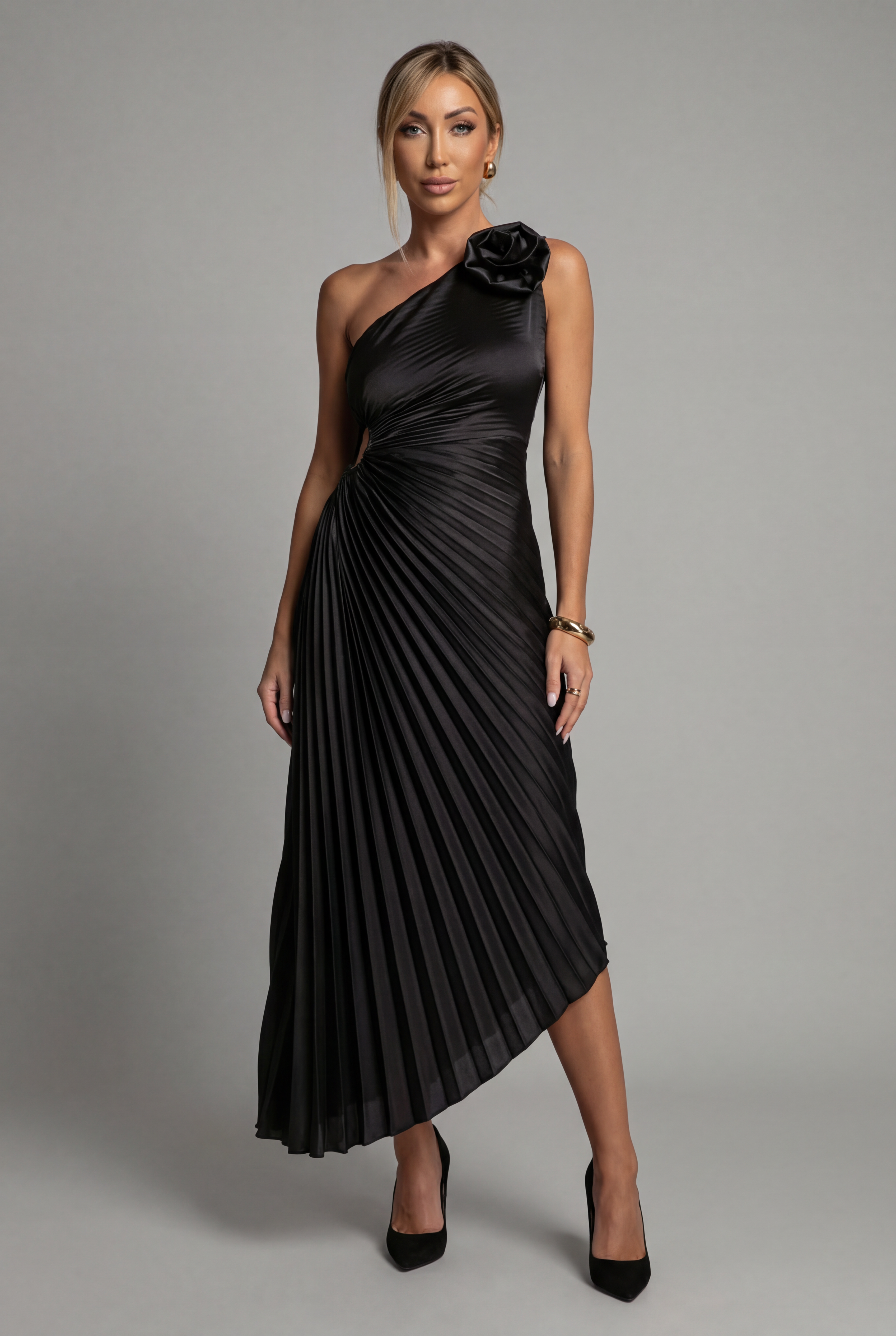 Women’s Ascot One-Shoulder Pleated Midi Dress