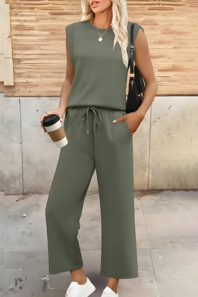 Wide-leg trousers and top co-ord, full length view