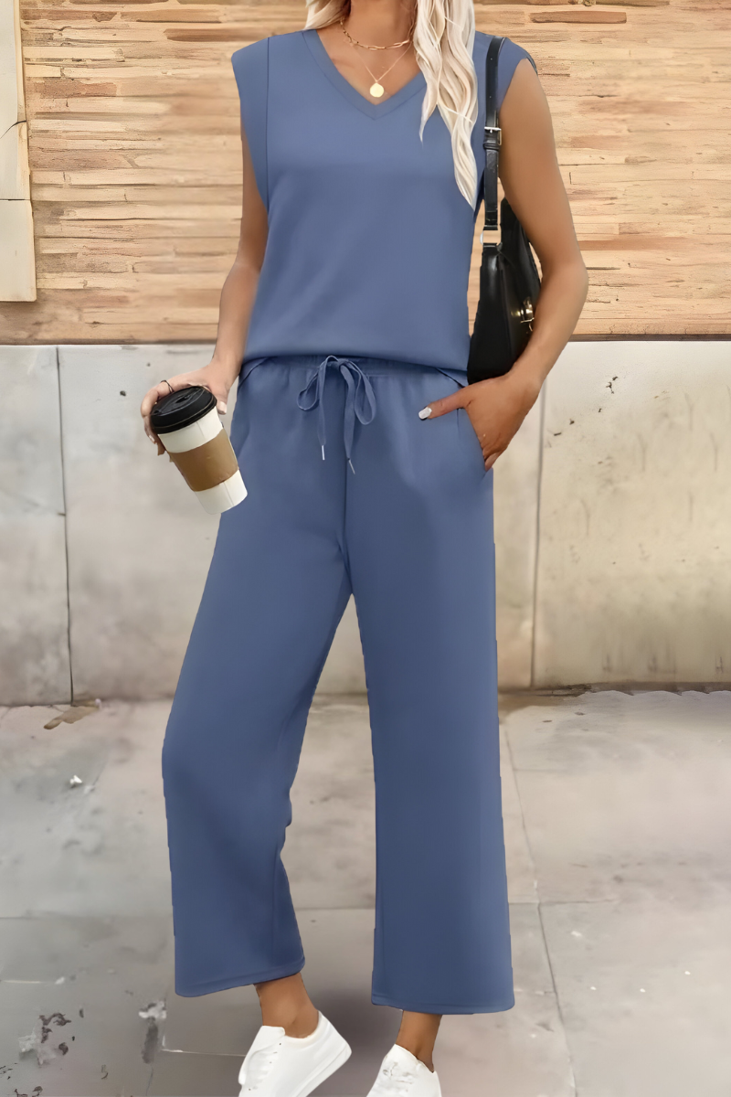 Wide-leg trousers co-ord set styled for casual occasion