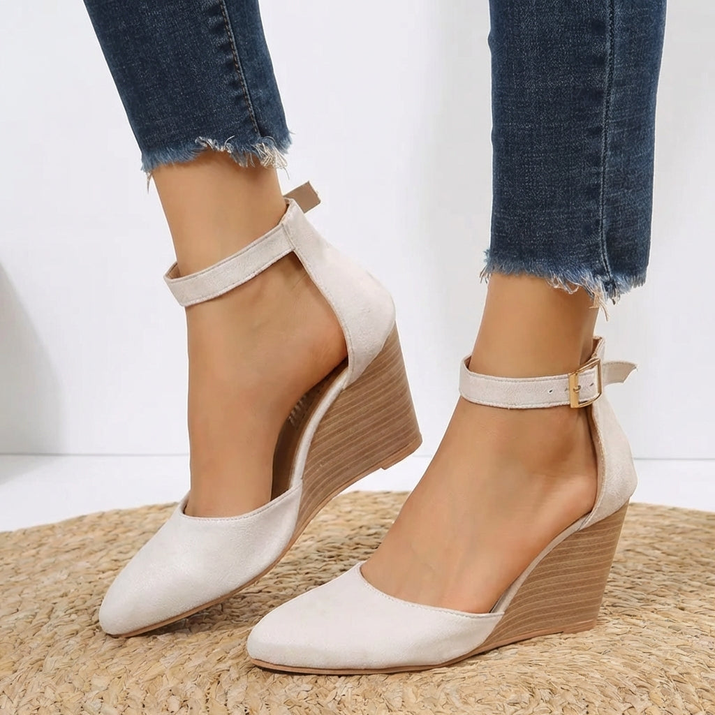 Siena Pointed-Toe Ankle Strap Wedge