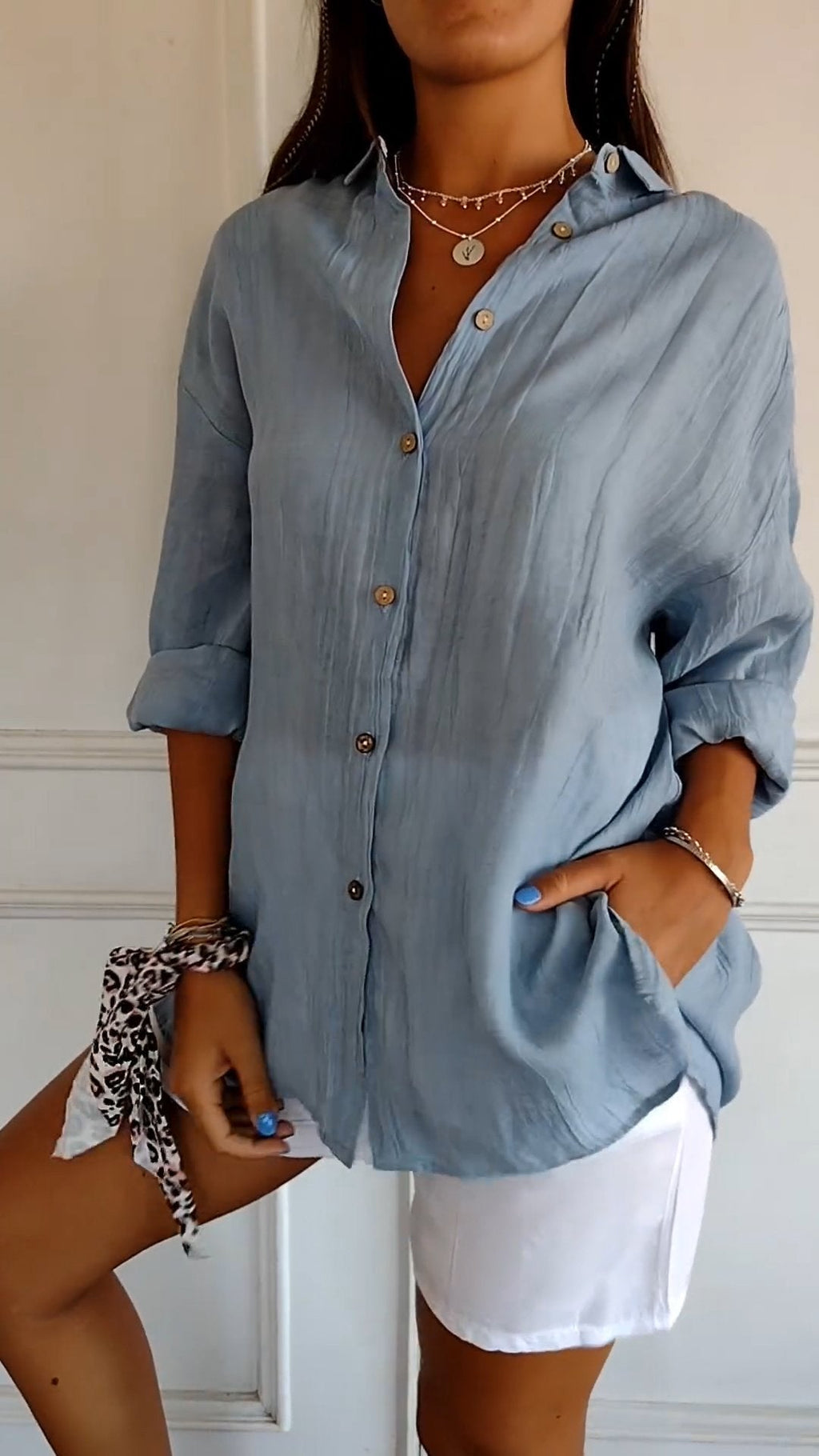 Button-down summer shirt back view full length