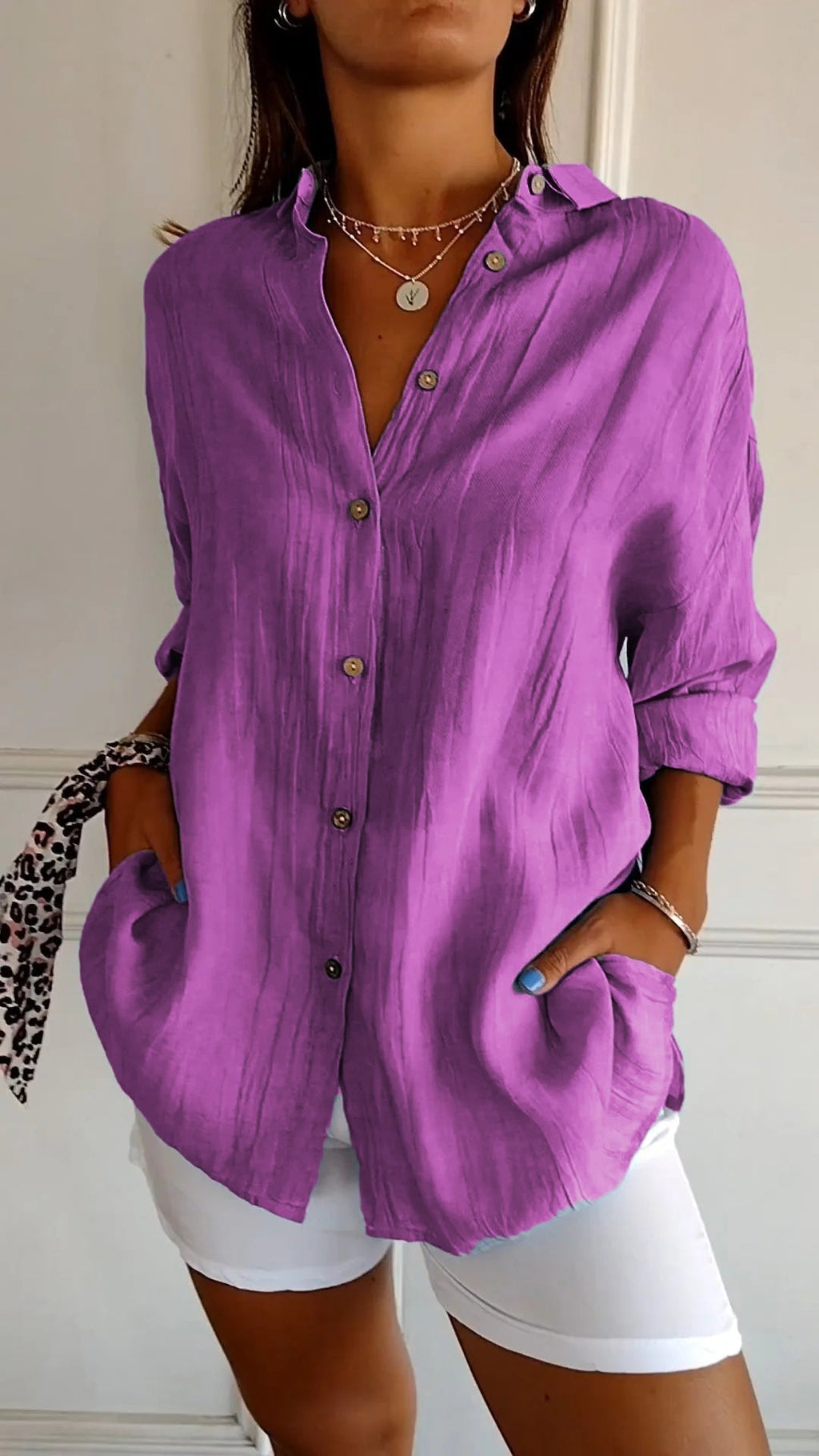 Women's blue summer shirt flowing fit detail