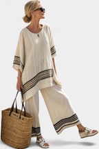 Women's relaxed oversized stripe co-ord set for coastal holidays