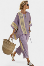 Women's lightweight striped loungewear set casual chic look