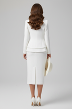 Women's black square neck skirt suit set – tailored blazer and midi skirt co-ord