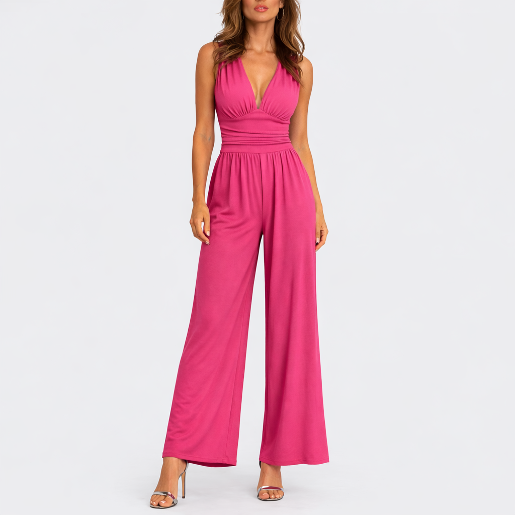 Chic Sleeveless Wide-Leg Jumpsuit in Pink, front view