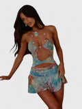Ocean Blue Bandeau Midi Dress, Figure-Hugging Fit