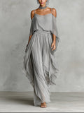 Open-Shoulder Chiffon Co-Ord Set for Elegant Occasions
