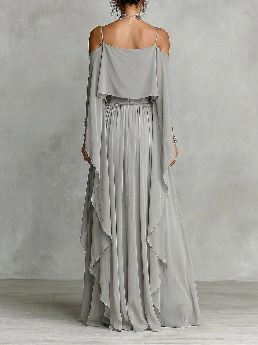 Open-Shoulder Chiffon Co-Ord Set for Elegant Occasions