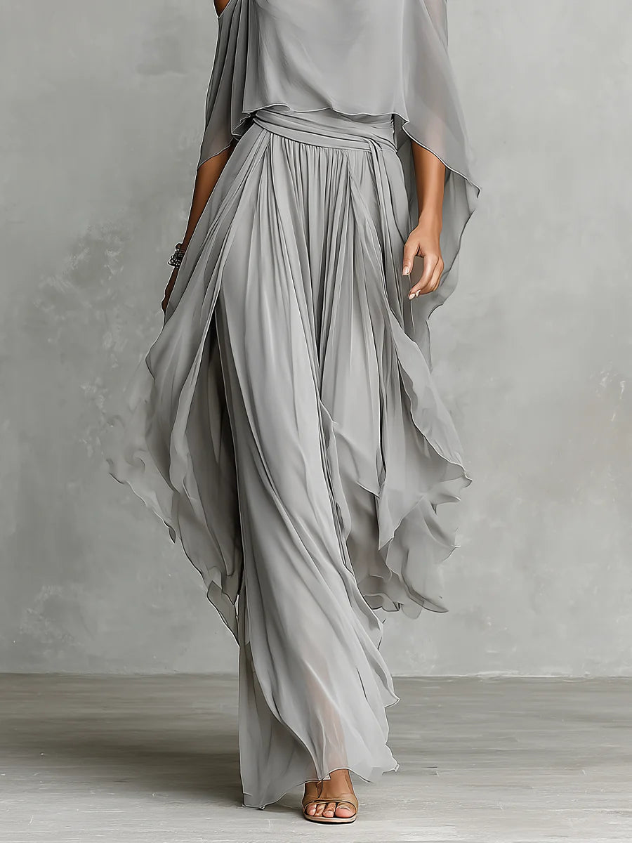 Open-Shoulder Chiffon Co-Ord Set for Elegant Occasions