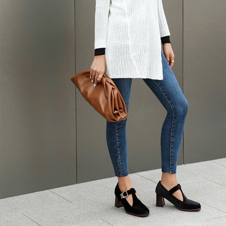 Emerald suede ankle-strap block heels