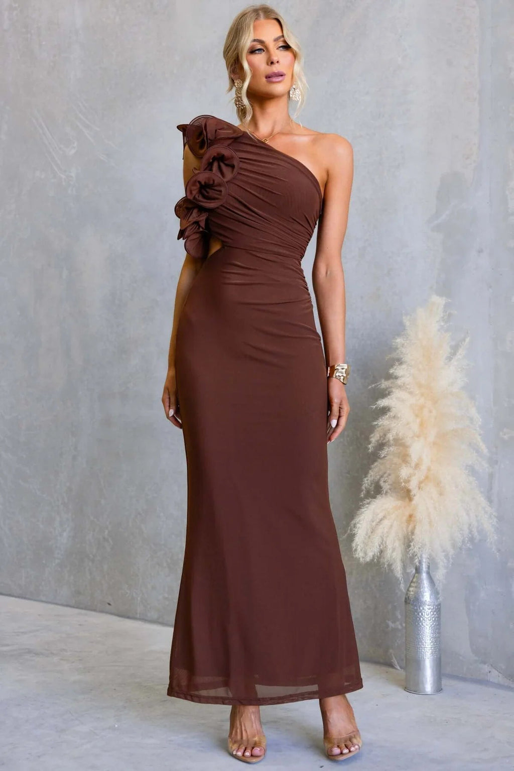 Dark Blue one-shoulder ruffle dress