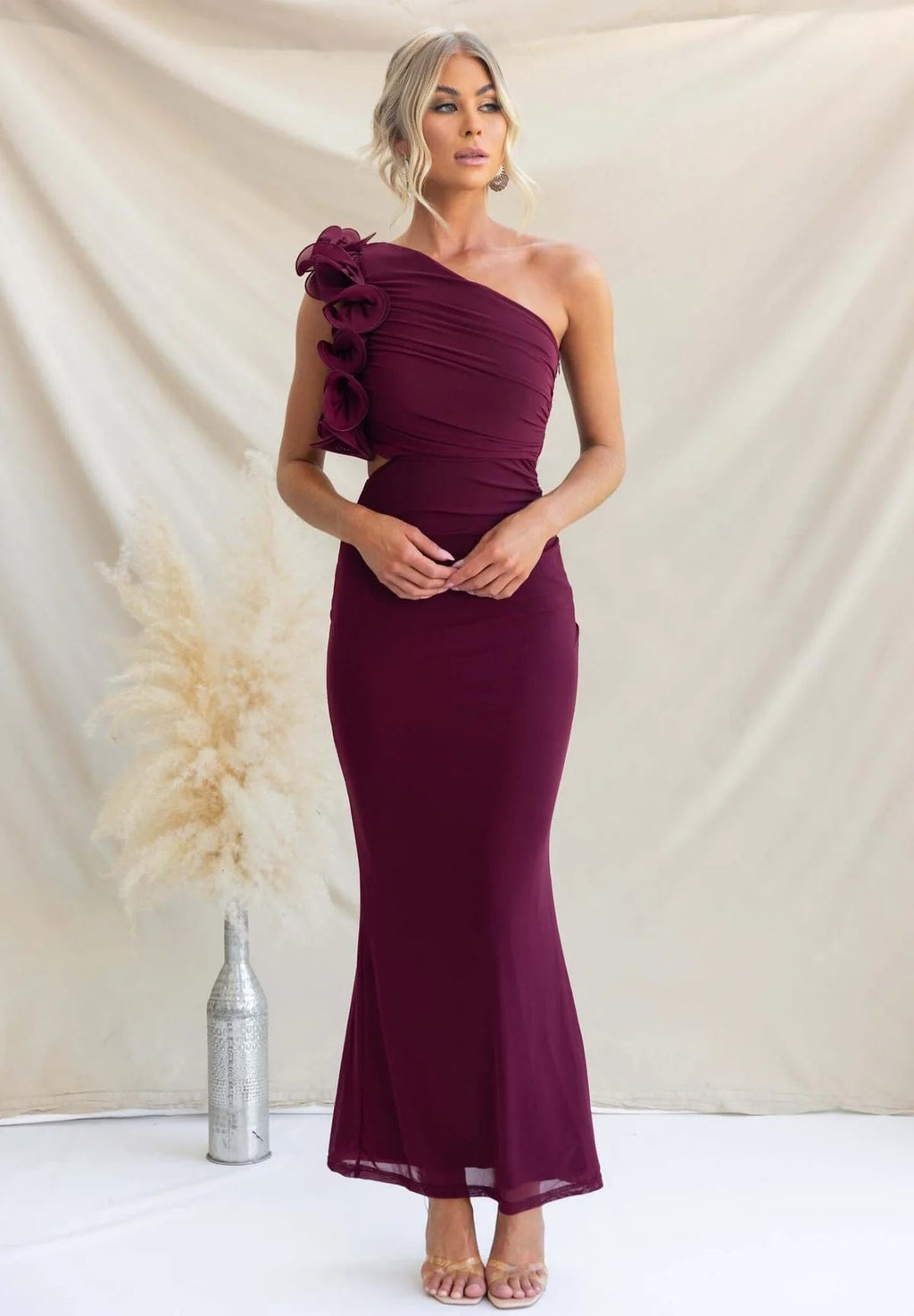 Dark Blue one-shoulder ruffle dress