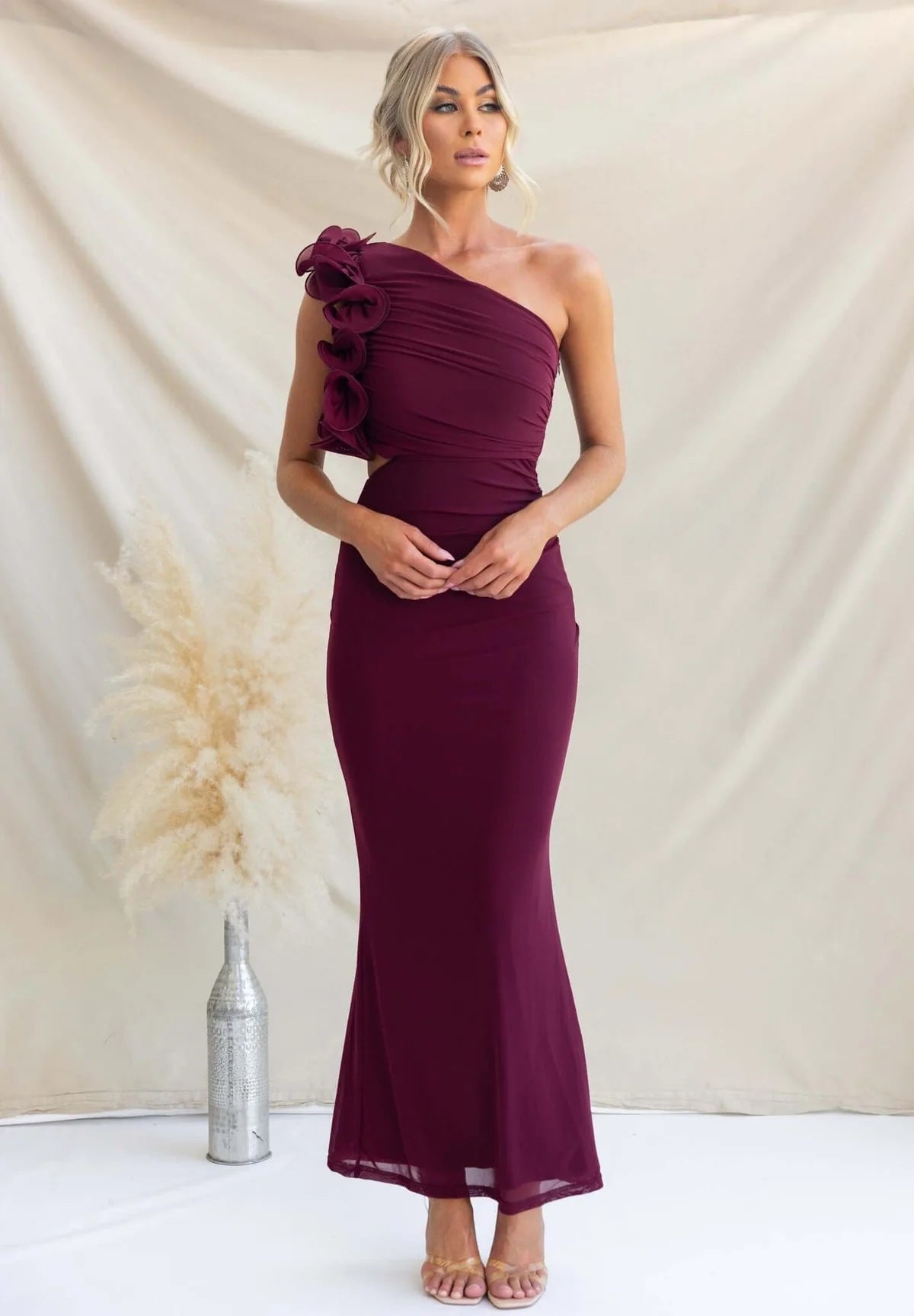 Dark Blue one-shoulder ruffle dress