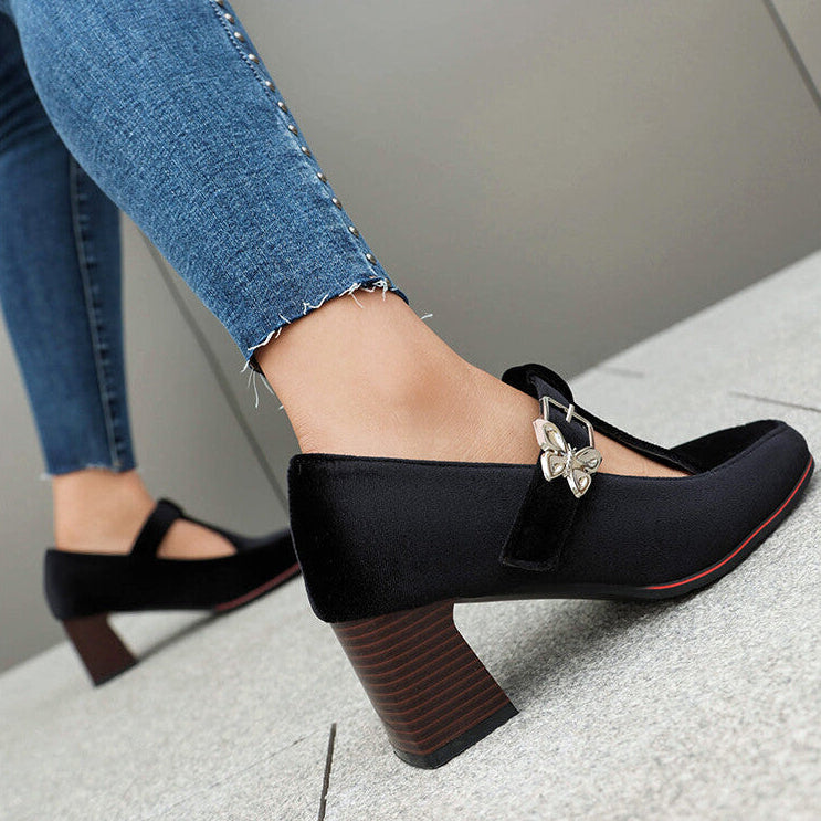 Emerald suede ankle-strap block heels