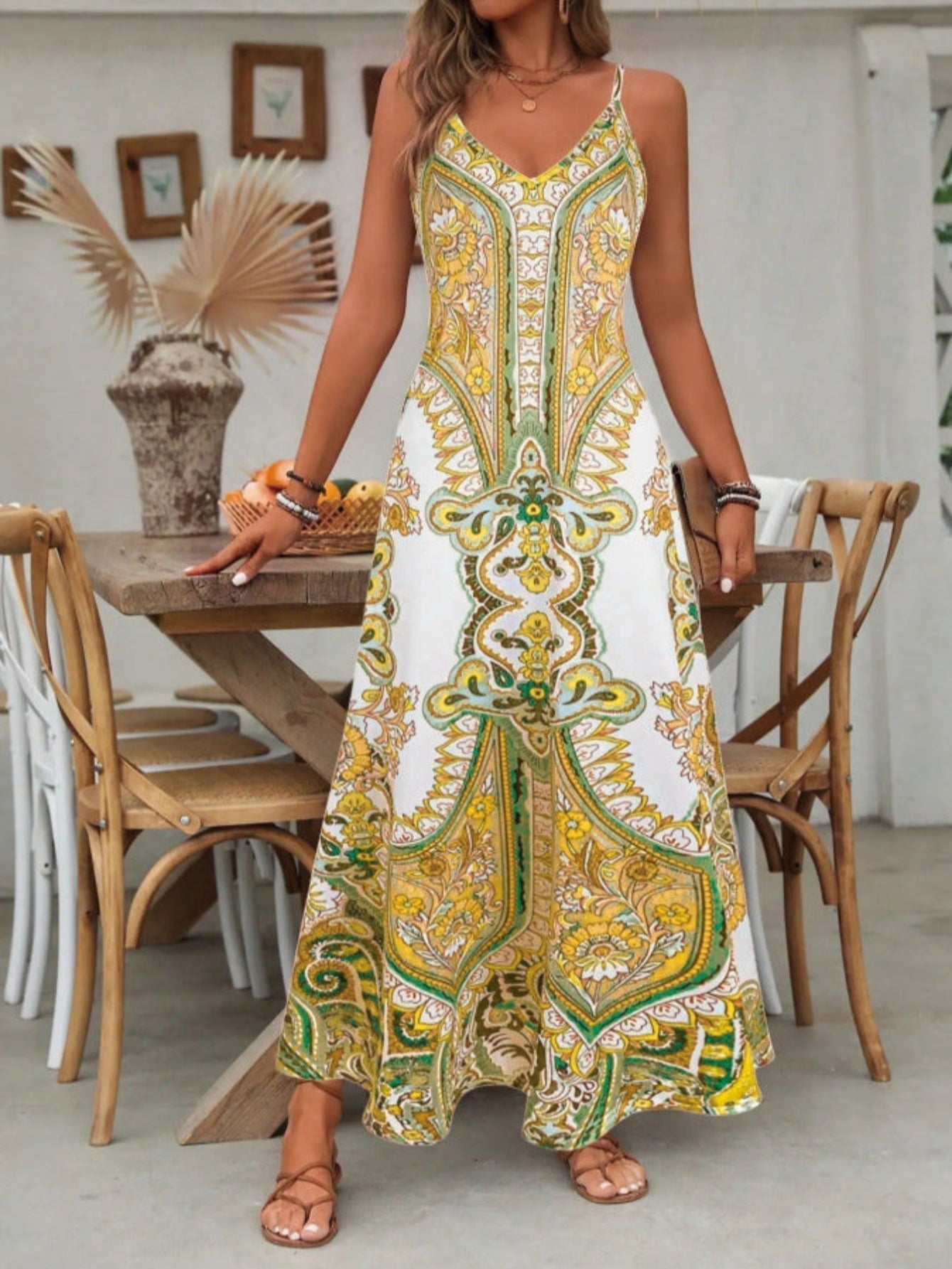 Boho paisley maxi dress women's sleeveless flowing | Alba Muse