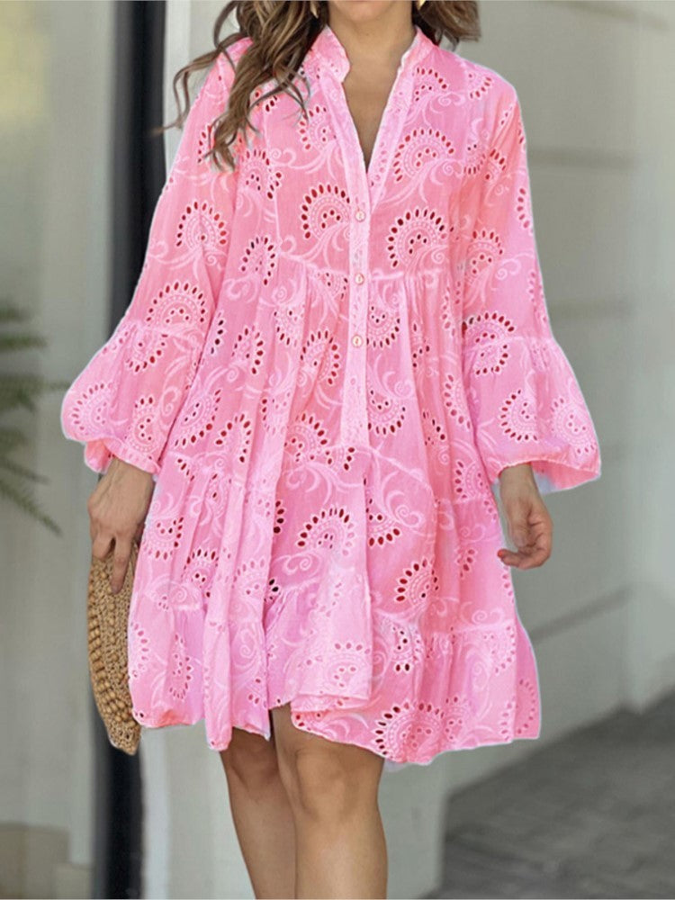 White long sleeve tiered mini dress, charming summer style | Alba Muse