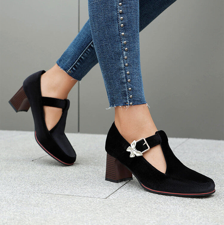 Emerald suede ankle-strap block heels