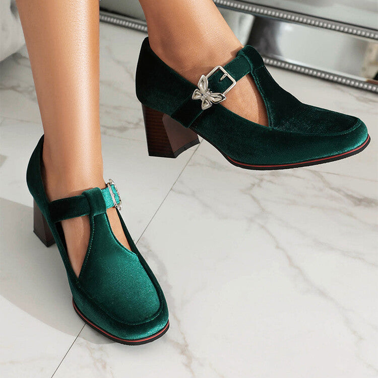 Emerald suede ankle-strap block heels