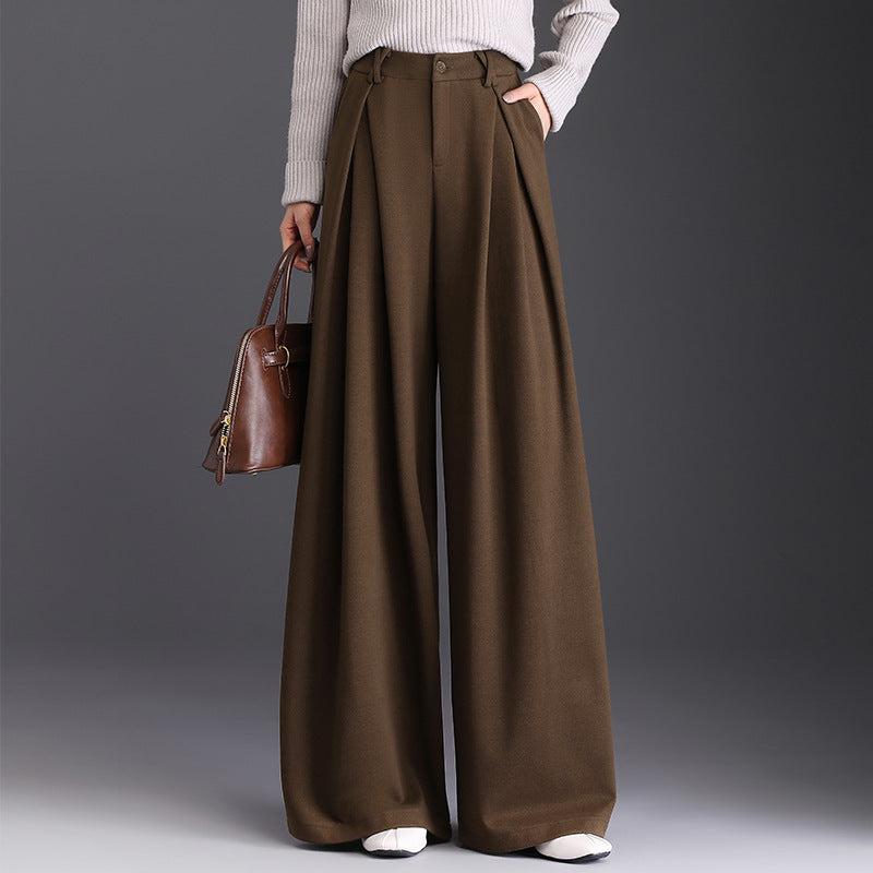 Olive Brown atelier wide-leg pleated Trousers, front view
