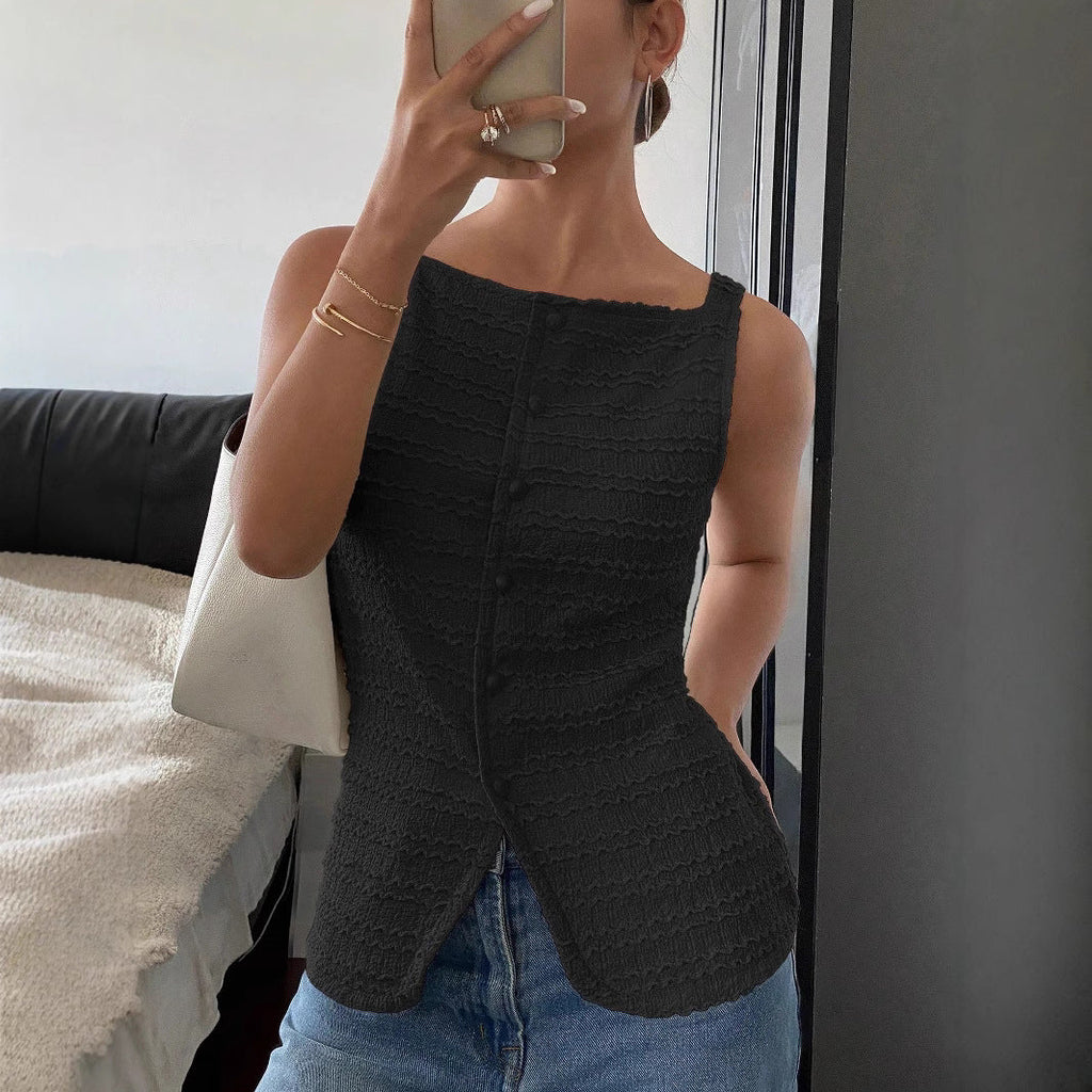 Women's button-front vest top square neckline warm weather | Alba Muse