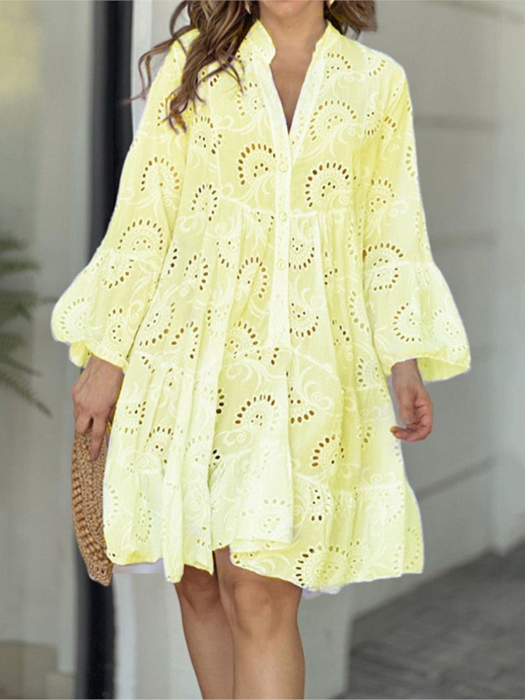 Orange long sleeve tiered mini dress, vibrant summer look | Alba Muse