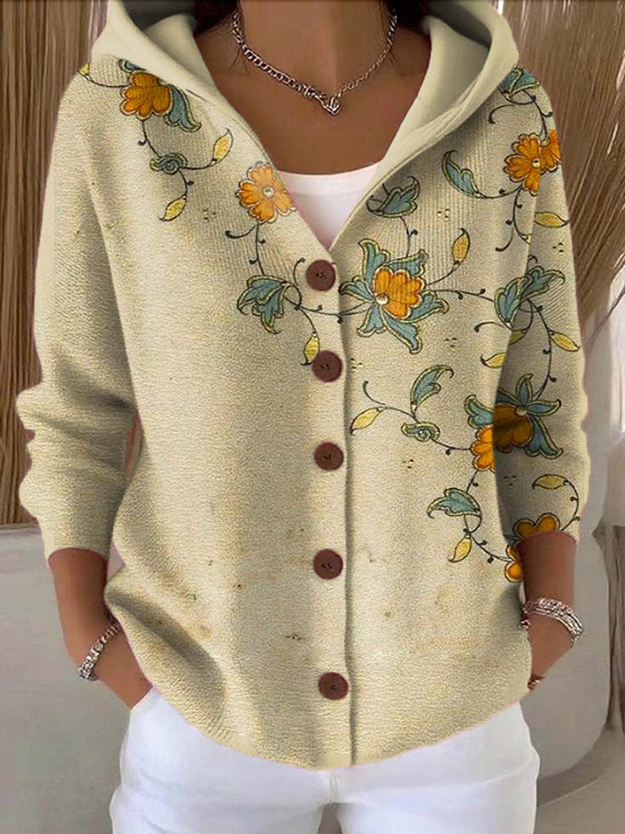 Women's Artistic Print Button-Front Hoodie