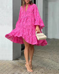 Long sleeve tiered mini dress in light pink, balloon sleeves detail | Alba Muse