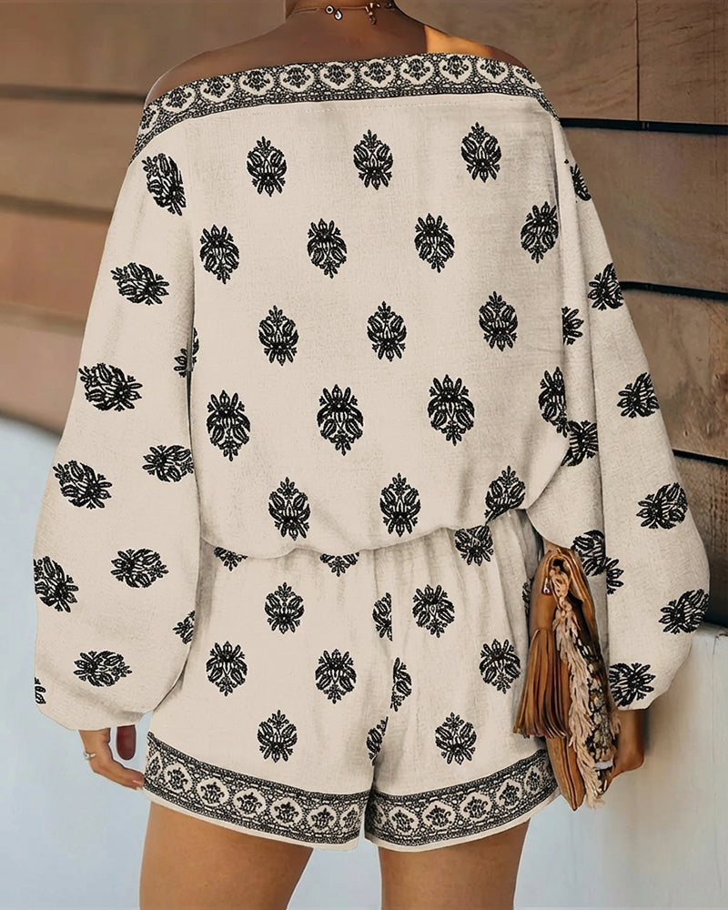 Boho Lantern Sleeve Top and Shorts Co-ord Set