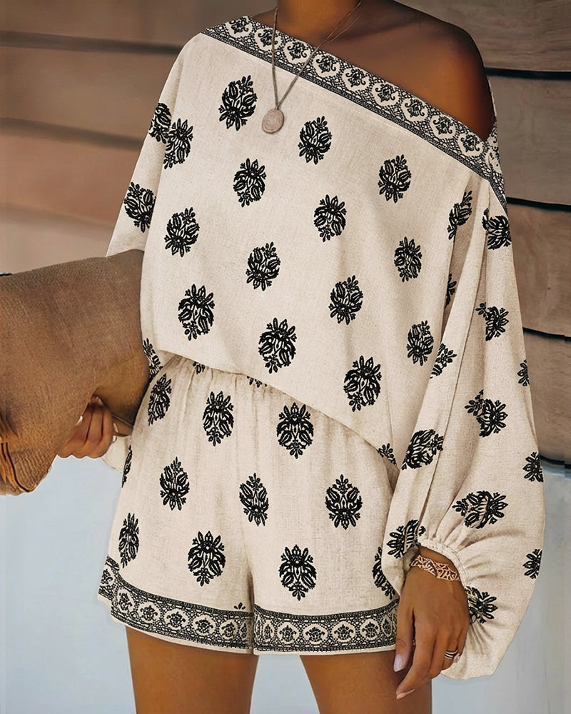 Boho Lantern Sleeve Top and Shorts Co-ord Set
