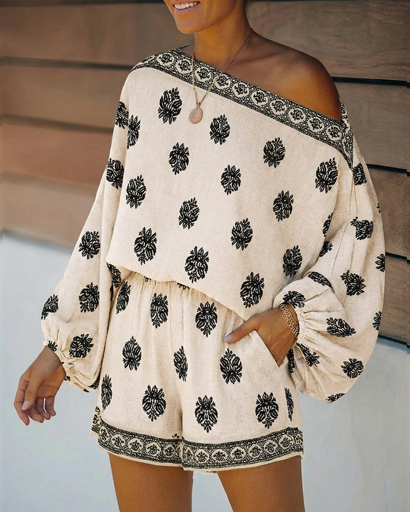 Boho Lantern Sleeve Top and Shorts Co-ord Set