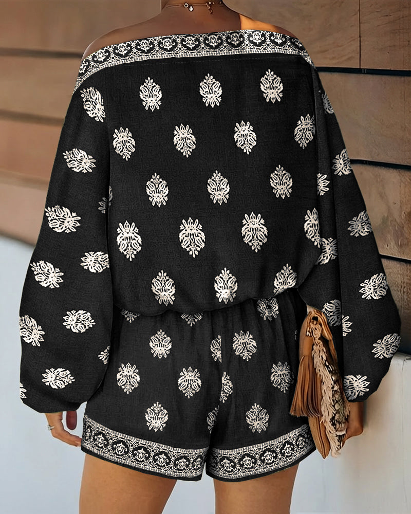 Boho Lantern Sleeve Top and Shorts Co-ord Set