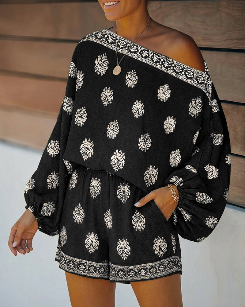 Boho Lantern Sleeve Top and Shorts Co-ord Set
