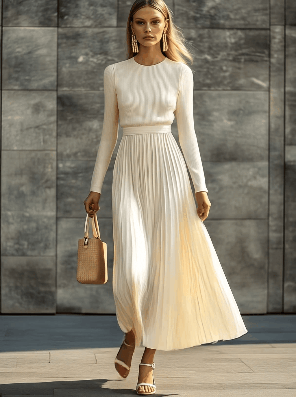Cream knit maxi dress
