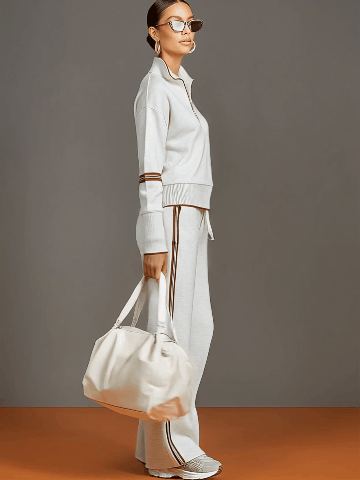 Half-Zip Tracksuit Co-Ord Set with Wide-Leg Trousers