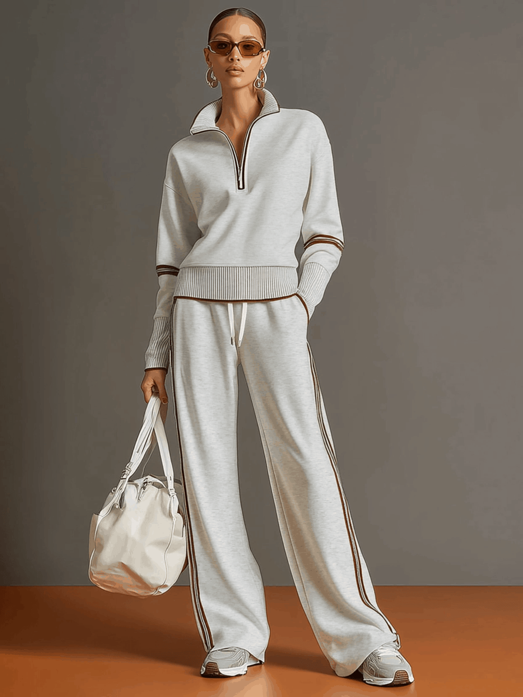 Half-Zip Tracksuit Co-Ord Set with Wide-Leg Trousers