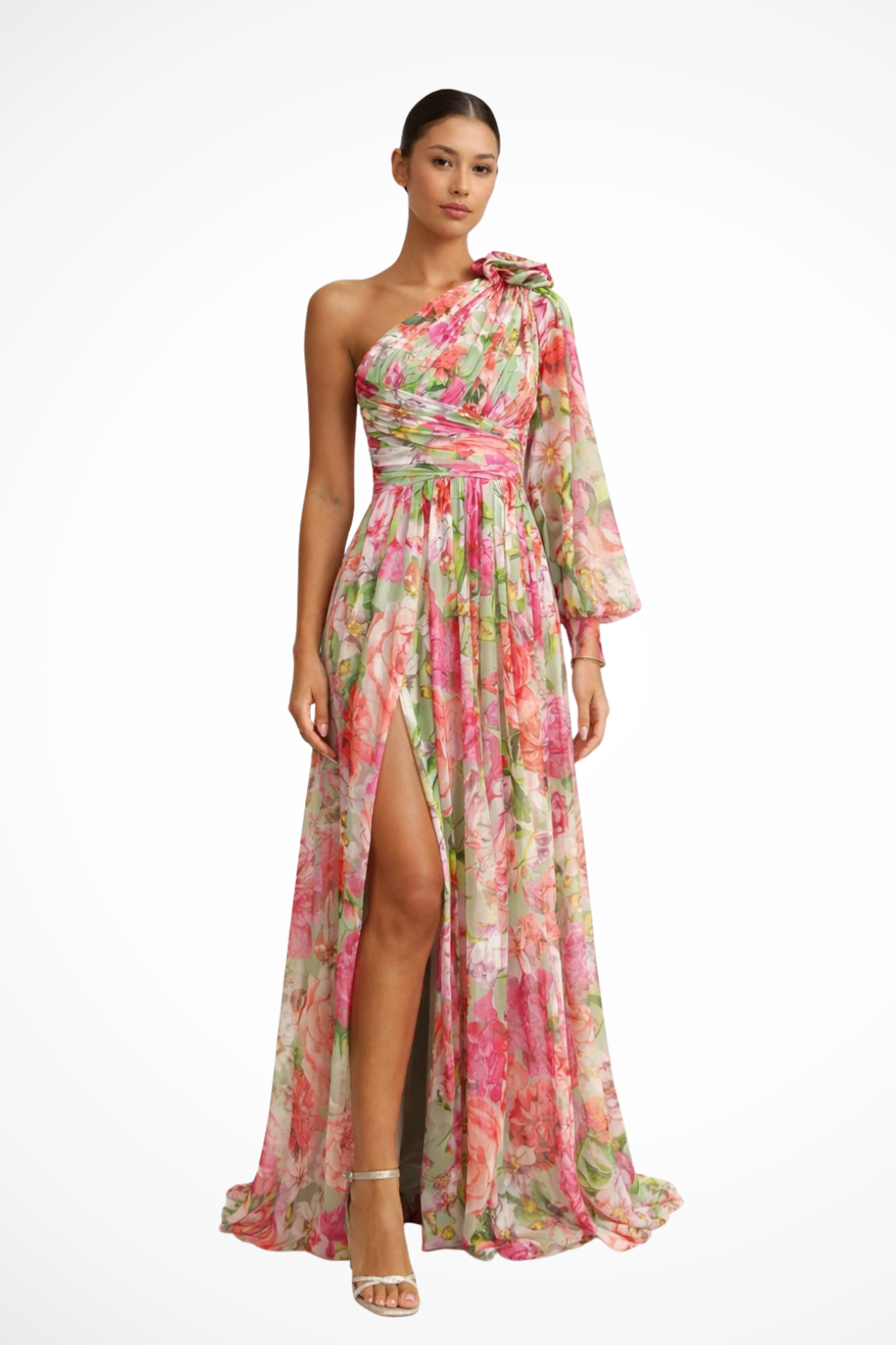 One Shoulder Flowy Wedding Guest Maxi Dress