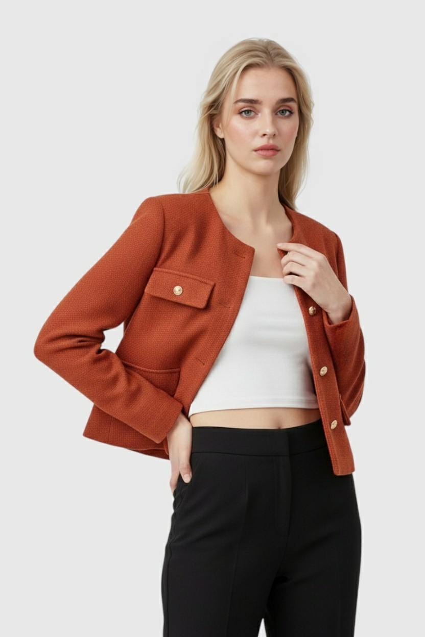 Orange-red Winter Short Jacket for Women