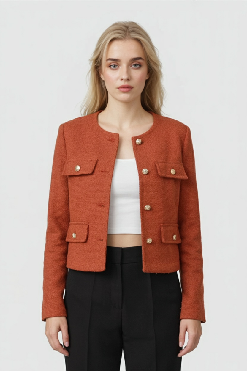 Orange-red Winter Short Jacket for Women