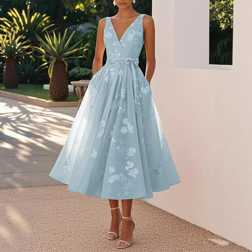 Floral midi dress A-line silhouette | Alba Muse