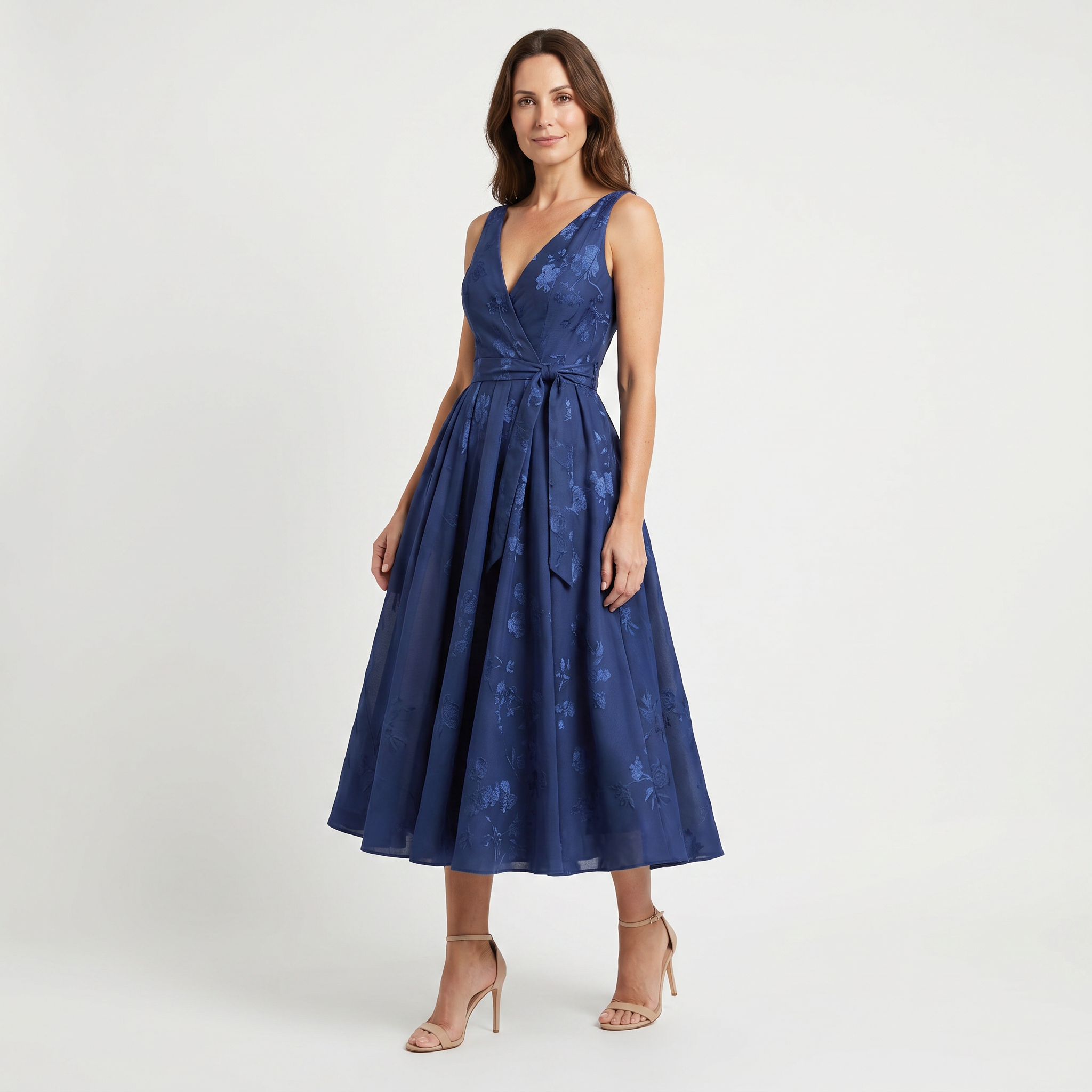 Floral Organza V-Neck Midi Dress
