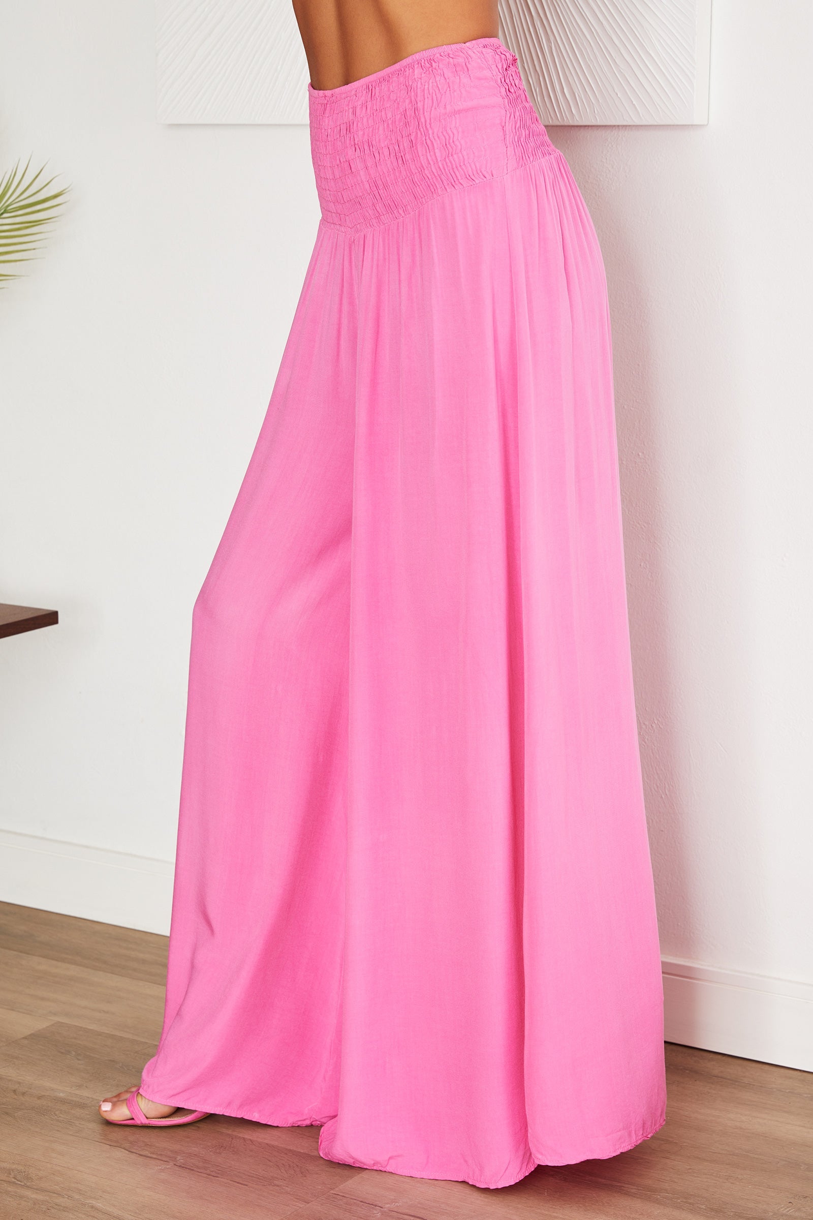 Wide Leg Smocked Waist Trousers