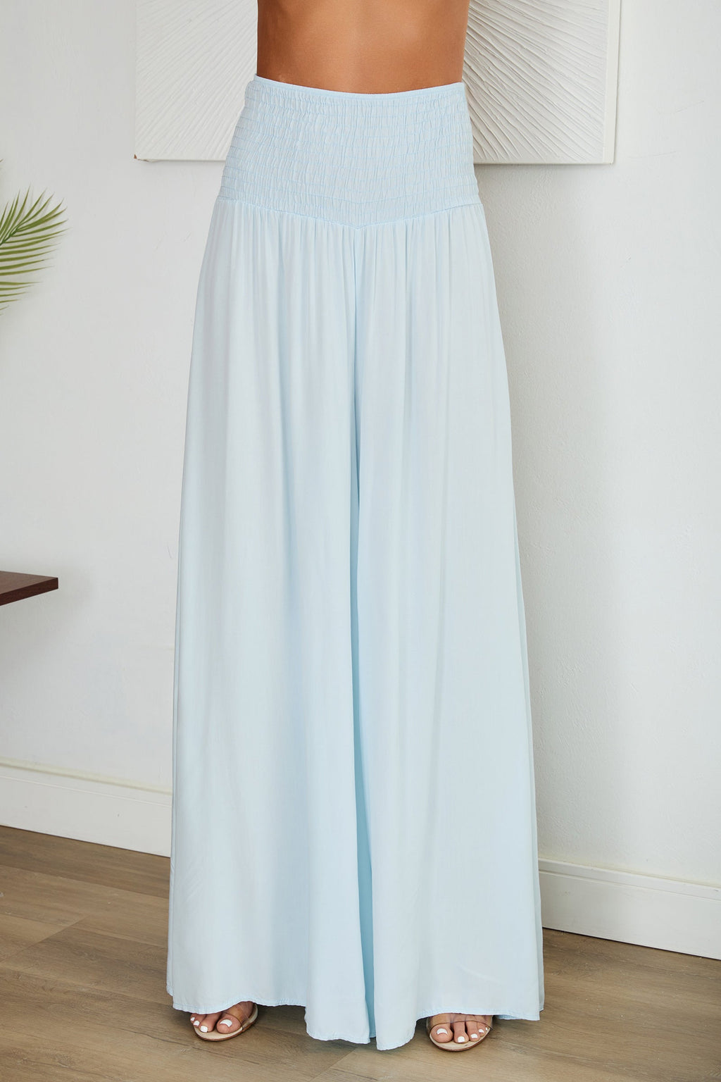 Wide Leg Smocked Waist Trousers